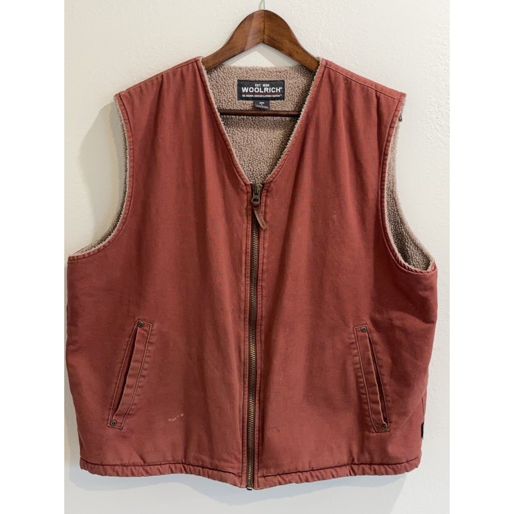Woolrich Vest Sherpa lined Canvas Rancher USA Mens L Shooter‎ Workwear - Picture 2 of 13